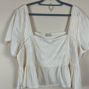 American Eagle Outfitters Cream Eyelet Cotton Crop Top